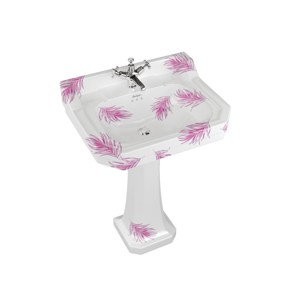 Bespoke Botanical Pink Edwardian 61cm Basin with Standard Pedestal